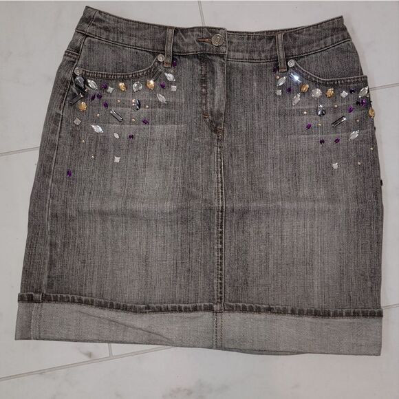 Escada Sport Embellished Gray Denim Skirt Nwot Size 36 US 6 - Picture 1 of 14